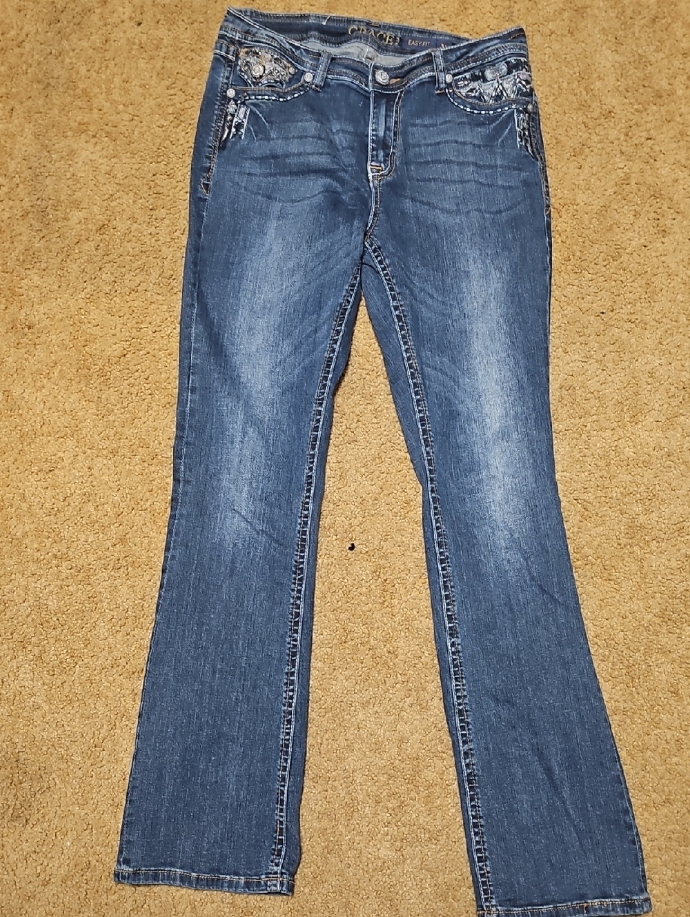 Grace Dark Blue Bootcut Jeans with Embellished Pockets Tote 9